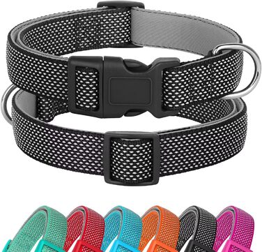 Світловідбиваючий нашийник для собак Didog з пряжкою, регульований, м'який неопрен, з підкладкою, нейлон, для малих, середніх та великих собак, зелений, L (обхват шиї 33-56 см)