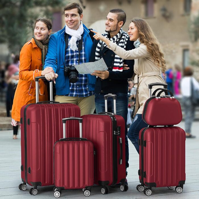 Набір валіз LEADZM 5 шт. з косметичною сумкою, набір валіз з ABS-пластику з телескопічним ручками, ручна поклажа (Турквіз)