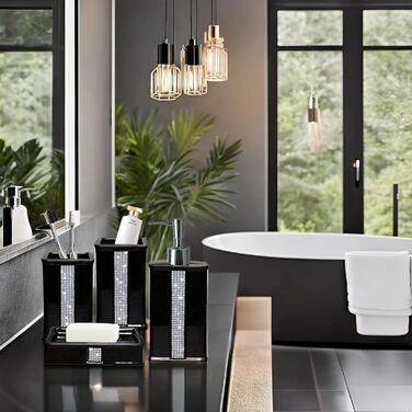 Набір аксесуарів для ванної кімнати CAAHANJIA: дозатор мила, 2 склянки, мильниця, чорний колір, 340 мл