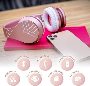 Бездротові навушники PowerLocus Over Ear Bluetooth з мікрофоном (Рожеве золото)