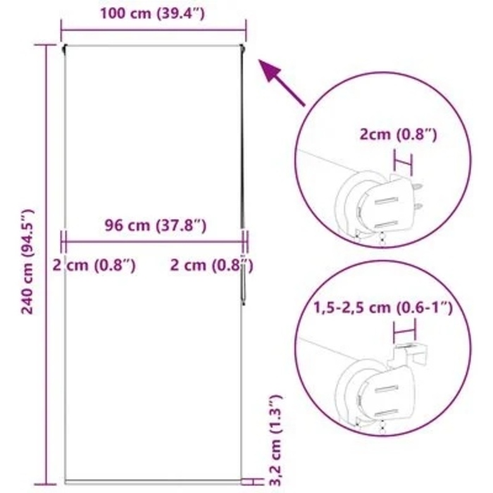 Штора для душу вінілова VidaXL, 96 x 240 см