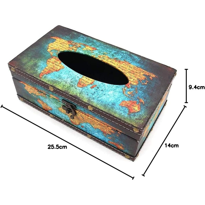 POFET Vintage Chic Shabby Wood Tissue Box Holder Rectangular Handcraft Tissue Paper Box Cover Serviette Organizer Holder Home Storage Office Car Decoration with Metal Lock - Card