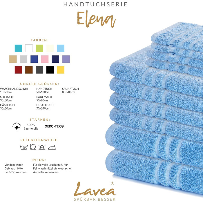 Набір банних рушників Lavea Elena (4 шт.), 100% бавовна, м'яка махрова тканина, 70x140 см, колір дельфін-синій та срібний