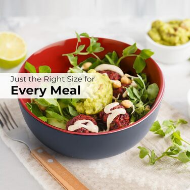 MIAMIO Набір посуду на 6 осіб / 24-тісний набір посуду з каменю, сервіз з тарілками, мисками, чашками та суповими тарілками - колекція Le Papillon (Червоний, 24 елементи)