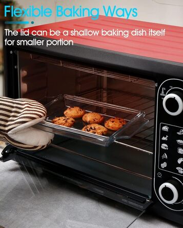 Прямокутна форма для запікання з кришкою, 2L, 24x20x6 см, скляна форма для лазаньї на 2 порції, для мікрохвильової печі та духовки