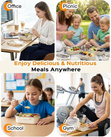 Ланчбокс Lille Home з нержавіючої сталі з 2 відділеннями, 850 мл, витокозахисний, з сумкою та столовим прибором, BPA-free (Бежевий)