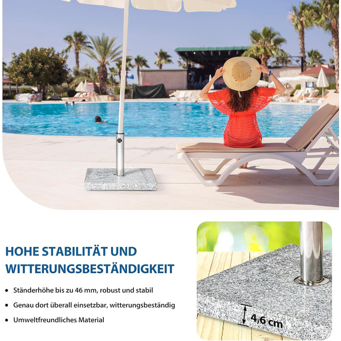 Paramondo Umbrella Stand - Granite Umbrella Stand, Square, 48 x 48 cm, with adapter sleeves, for medium-sized umbrellas
