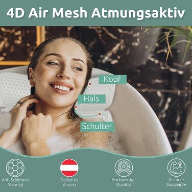 Преміальна подушка для ванни Newark 4D, біла – ортопедична подушка для шиї та голови з підсиленими присосками та гачком, дихаюча спа-подушка для ванної кімнати