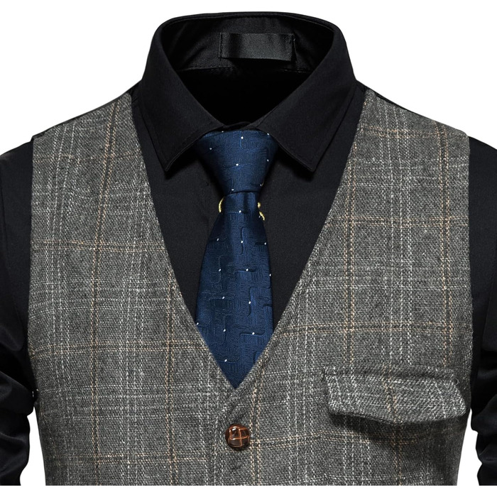 Чоловіча жилетка в клітинку Tweed, сіра, з кишенею. Ідеальна для бізнесу та відпочинку (S)