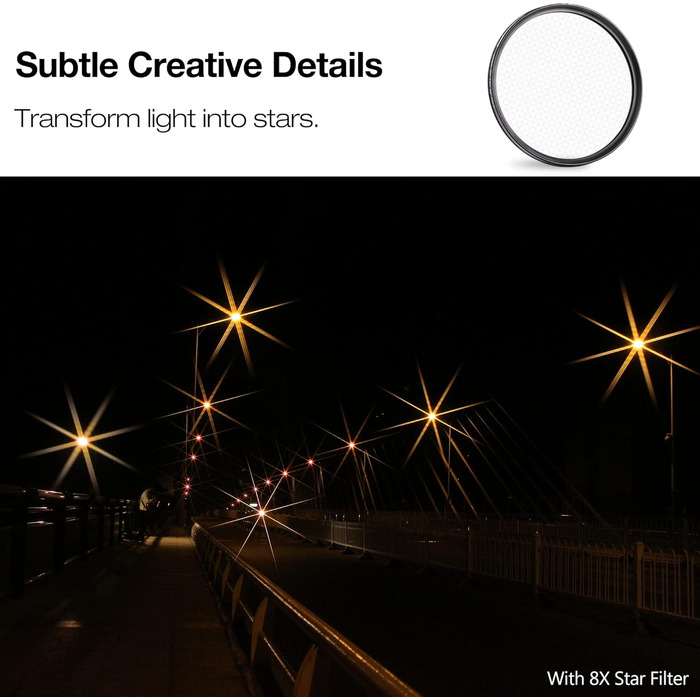 8-пелюстковий зірковий фільтр Walking Way 82 мм - зірковий ефект, оптичне скло, регульований, для фото та відео