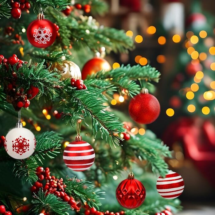 16 штучок новорічних кулі пластикові, 6 см, прикраси для ялинки, декор на Різдво, для дому, святкування, вечірки (червоний та білий)