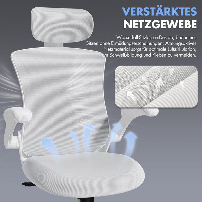 Офісне крісло Colamy: ергономічне, з регульованою підголівником та поперековою підтримкою, біле