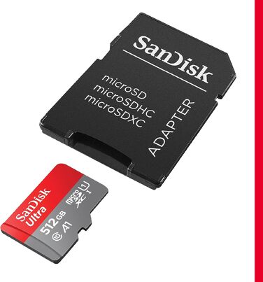 Карта пам'яті SanDisk Ultra microSDXC 512GB з адаптером, швидкість читання до 150 МБ/с для Android, смартфонів та планшетів