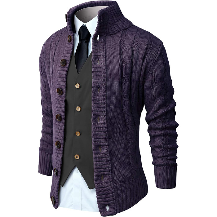 Чоловічий в'язаний кардиган NITAGUT для зими, теплий, великі розміри (3XL), колір: темно-синій та фіолетовий