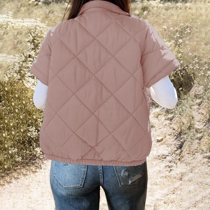 Жіноча жилетка Daen Puffer, рожева, з кишенями, на блискавці, для осені/зими