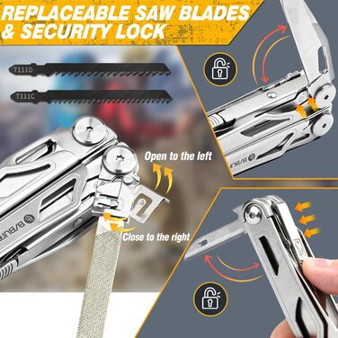 Multitools, Folding Pliers Multi Tool with Improved Scissors and Screwdriver, Stainless Steel with Nylon Pouch, Ideal for Outdoor, Hiking Gift for Dad Men Christmas Gifts