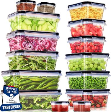 Набір контейнерів для зберігання їжі Kottwca, 30 шт. (15 контейнерів + 15 кришок), набір Tupperware для кухні, Meal Prep, 100% захист від протікання, BPA Free, для мікрохвильової печі та холодильника