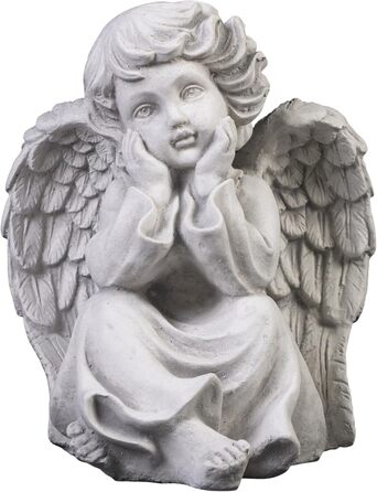 gartendekoparadies.de Angel Grave Angel, Stone Figure H. 21 cm, 4 kg, Grey, frost-proof made of cast stone for outdoor use