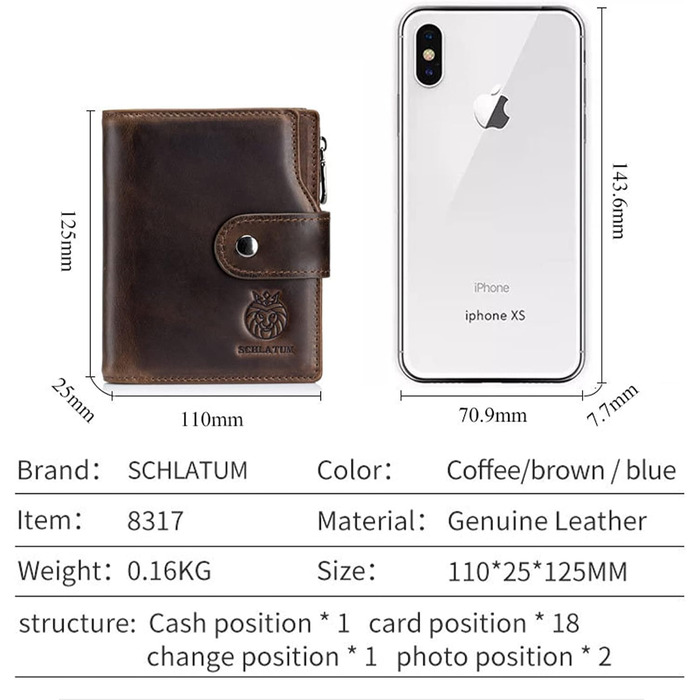 MsiDtsoy Leather Wallet for Men, with RFID Protection, Genuine Leather Wallet for Men, Cardholder, Wallet, Billfold, Vertical Leather Wallet, Vintage Leather Cardholder with Gift Box