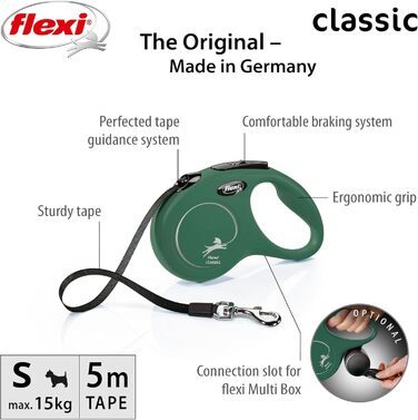 Рулетка для собак Flexi Classic S 5 м оливковий, до 15 кг