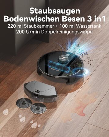 Робот-пилосос Tesvor S8MAX 3-в-1 з функцією миття, 8000Pa, LiDAR-навігація, 240 хв роботи, керування через додаток/Alexa, самостійна станція очищення 2.5л для великих приміщень з тваринами (X8 Ultra)