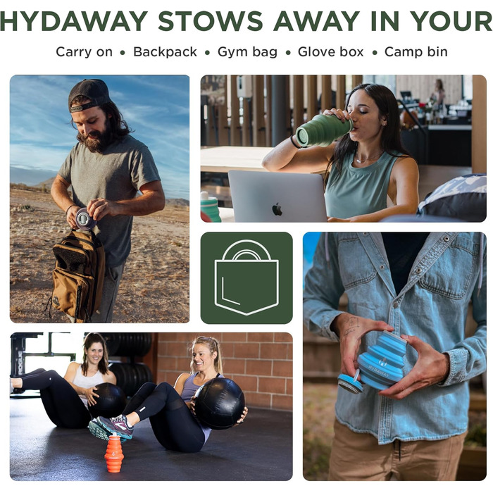 HYDAWAY | Collapsible Water Bottle with Spout Lid | Ultra-packable and travel-friendly | Made of food-grade silicone | 500 ml
