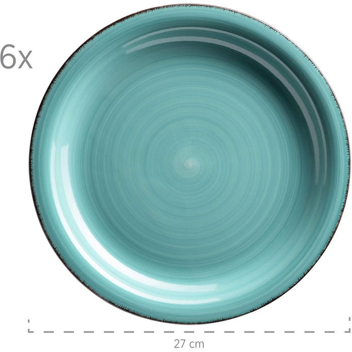 MÄSER 931614 Bel Tempo II 30-piece Vintage Dinnerware Set for 6 People, Hand-painted Ceramic Combination Service in Turquoise, Stoneware