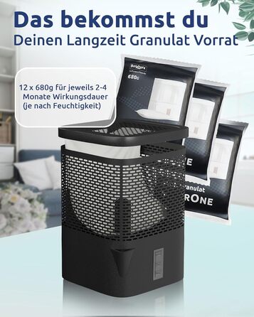 BonAura® AirOne Dehumidifier Refill Packs - 12 Pack - 680g Dehumidifier Granules - Refill Packs for Living Spaces - Protection Against Mold & Odors