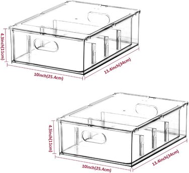 Refrigerator Organizer Drawer Set with Handle, 3-Piece Stackable Kitchen Storage Boxes with Pull-Out Drawer & Lid for Vegetables, Berries, Meat | PET Plastic Food Storage Containers (2 packs with drawer - 6L * 2)