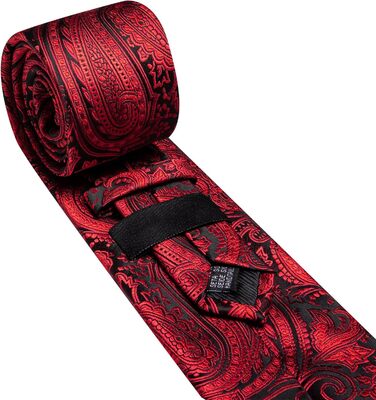 Набір краваток Barry.Wang з шовковим візерунком пейслі (3 шт.) з кишеньковим хустинкою та запонками. Червоно-чорний колір, для урочистих подій та весілля