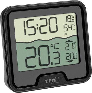 TFA Dostmann Digital Floating Pool Thermometer Marbella, 30.3066.01, floating, easy to read, for swimming pool, pond, ice bath, water temperature, including temperature water transmitter, radio clock, black