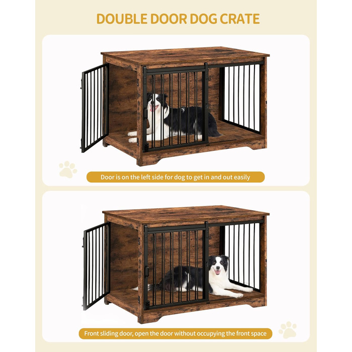Клітка для собак Hzuaneri, 100 см, з розсувними дверима, дерев'яна, для дому, 100 x 60 x 68 см, вінтажний колір