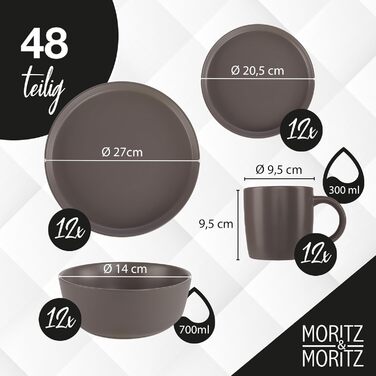 Набір посуду Moritz & Moritz NORDIC на 6 осіб (48 предметів) - 18-ти частинний сервіз з кераміки в скандинавському стилі. Міцний набір тарілок на 6 осіб для щодня та гостей.