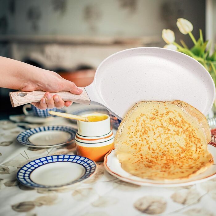 Млинцева пательня Hiceeden 26 см, антипригарна, для млинців і доcи, індукційна, без PFOA, біла, зі шпателем