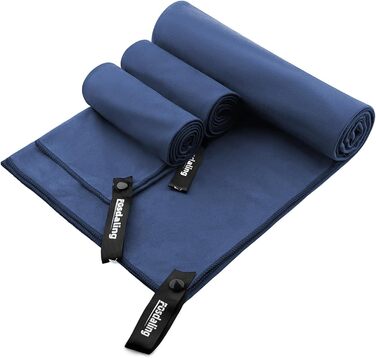 Набір з 3 рушників з мікрофібри - великий 200x100 см та 2 маленькі 80x40 см, швидковисихаючі спортивні рушники, для подорожей, душу, фітнесу та пляжу (темно-синій)