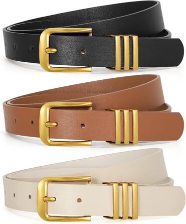 Жіночі шкіряні ремені JasGood (3 шт.) - 110 см та 100 см, для розміру 78-92 см та 64-77 см (чорний, коричневий, бежевий)