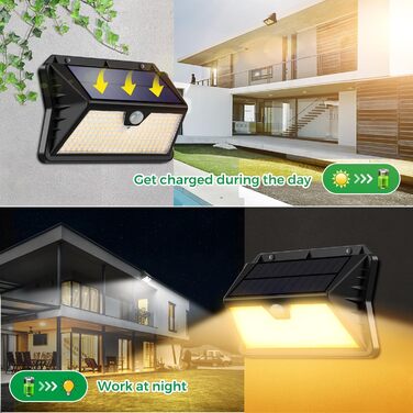 Solar Lights for Outdoors with Motion Sensor, Pack of 185 LED 3 Modes Solar Lights for Outdoors IP65 Waterproof, LED Outdoor Wall Lights for Wall Light, Garden, Yard, Garage, House Doors (Cool White) (Warm White, 2 Pieces)