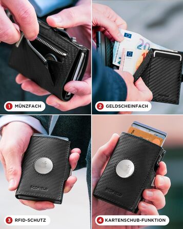 SF SCOFIELD Duality Airtag Wallet with Coin Pocket | Wallet for 8-10 Cards | Men's Wallet with RFID Protection | Slim Wallet | Smart Wallet | Card Holder with Air Tag Compartment | Bifold Wallet