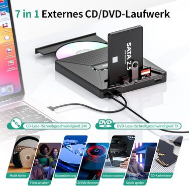 Зовнішній DVD-привід SUIDEK для ноутбука та ПК, DVD +/-RW записник з SATA 2.5