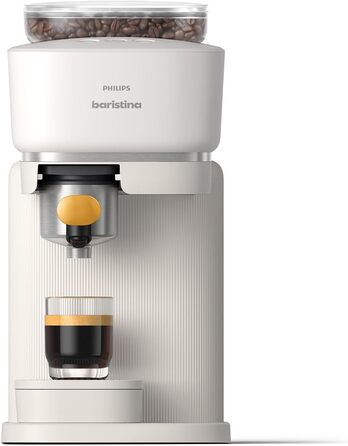Philips Baristina Espresso Machine - Real Espresso, made simple. Compact coffee machine, Natural White with mango yellow portafilter, 16-bar pump pressure, automatic grinder, Cafe Crema (BAR300/03)