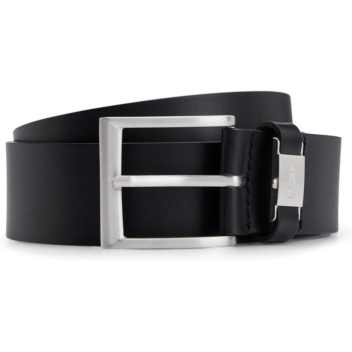 Чоловічий шкіряний ремінь BOSS Connio з логотипом та металевими деталями, чорний 95-001