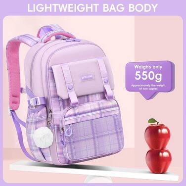 Шкільний рюкзак для дівчинки 1-5 клас, 2025, рюкзак у школу для дітей, Каваї, ергономічний з нагрудним ременем, шкільна сумка 6-12 років, водовідштовхувальний, 27L (Ліловий)