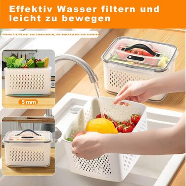 4-Pack Refrigerator Organizer – Vegetable Storage & Organization, stackable with strainer, lid and handle for the kitchen – Fridge Organizer for refrigerator storage