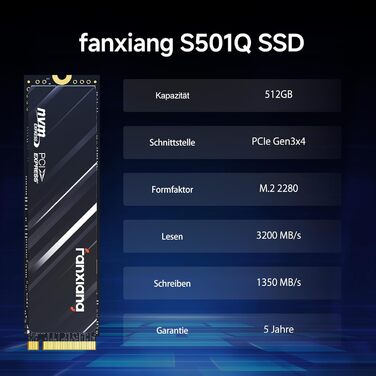 SSD накопичувач Fanxiang NVMe 512GB M.2 PCIe Gen3 - ігровий, QLC з SLC кешем, 3500 МБ/с читання, 2500 МБ/с запис