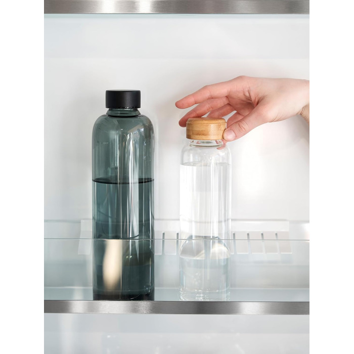 spottle Glass Water Bottle 1L - Glass Bottle in 500ml - 750ml or 1 Liter - Glass Water Bottle suitable for carbonated drinks – Dishwasher-safe & leak-proof glass drinking bottle (1000 ml, Transparent / Bamboo lid)