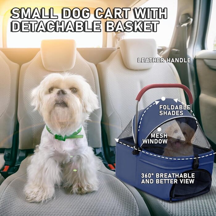 Дитяча та собача коляска 2-в-1, складна, з 4 колесами, для цуценят та кошенят, з тримачем для напоїв, водонепроникною оббивкою та сонцезахистом (Блакитна)