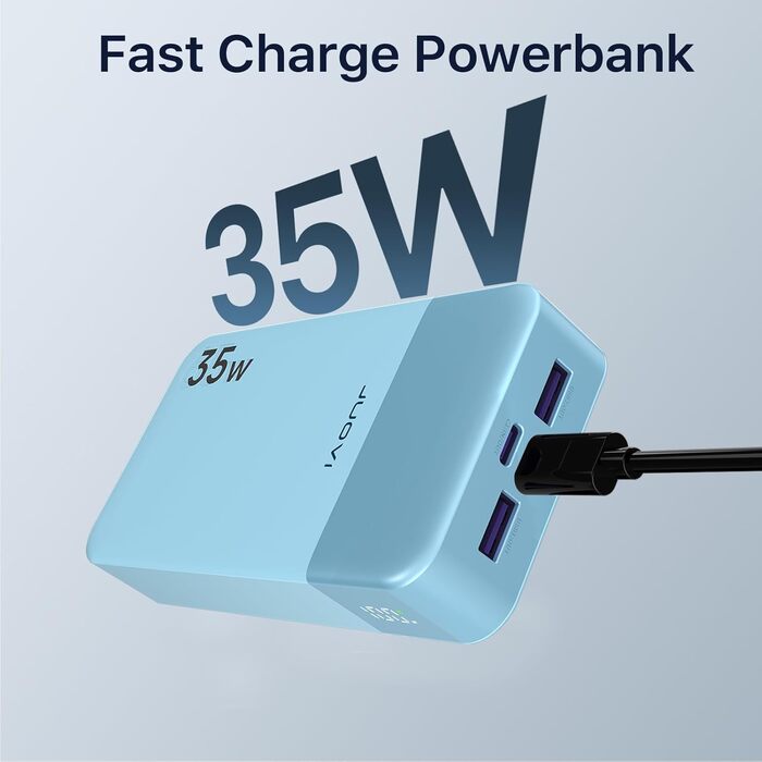 Power Bank JUOVI J2651, 20000mAh, 35W, USB-C, QC3.0+PD3.0, для смартфонів, планшетів та навушників (блакитний)