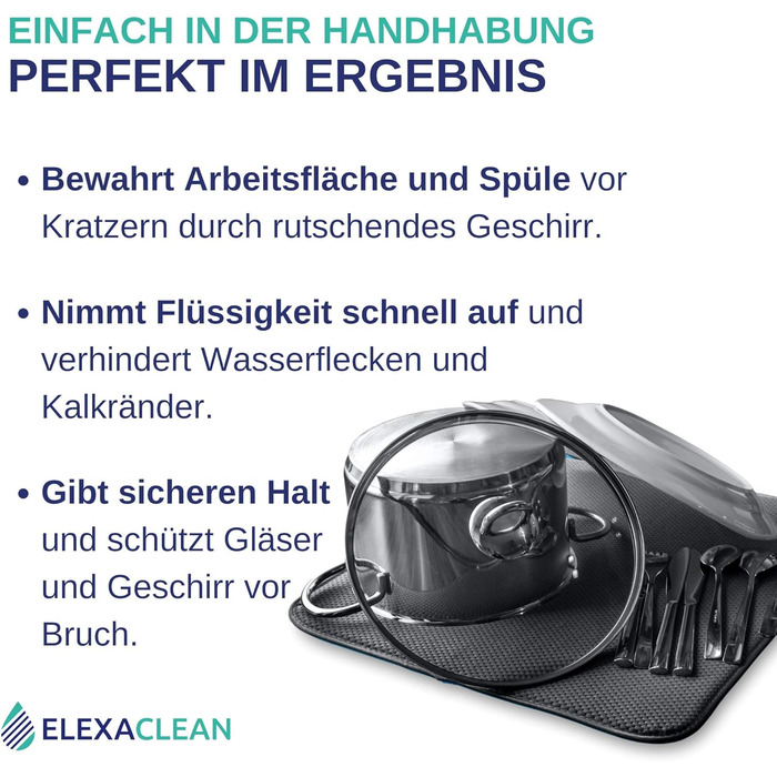 Підставки під посуд ELEXACLEAN (2 шт, антрацит/темно-сірий, 44x41 см) з мікрофібри для кухні та мийки – швидковисихаючі підставки під посуд, комплект 2 шт