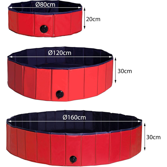 Дитячий надувний басейн Lionto для собак, Ø 80 см, 20 см, антиковзаюче покриття, зливний отвір, без насоса, синьо-червоний, S