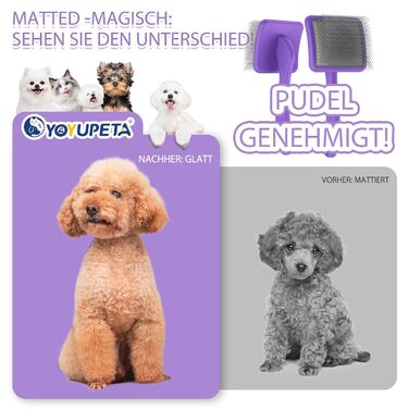 Набір щітки та гребінця для собак та котів з довгим хутром – зі сталевими шпильками 25 мм проти підшерстка та ковтунів – дерев'яна ручка та шкіряний футляр – ідеально для Golden Retriever та Maine Coon – фіолетовий